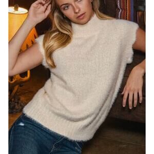ODDI Ivory Cream Fuzzy Mock Neck Sweater Soft Cozy Knit Top Size Small